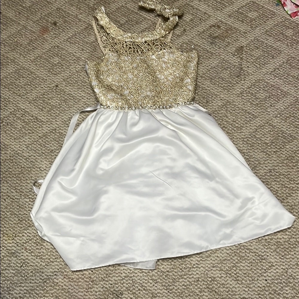 Elegant Gold and White Kids Dress